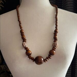 Brown Boho Wood Beaded Necklace